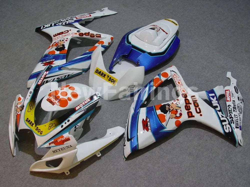 White and Blue Dark Dog - GSX-R750 06-07 Fairing Kit