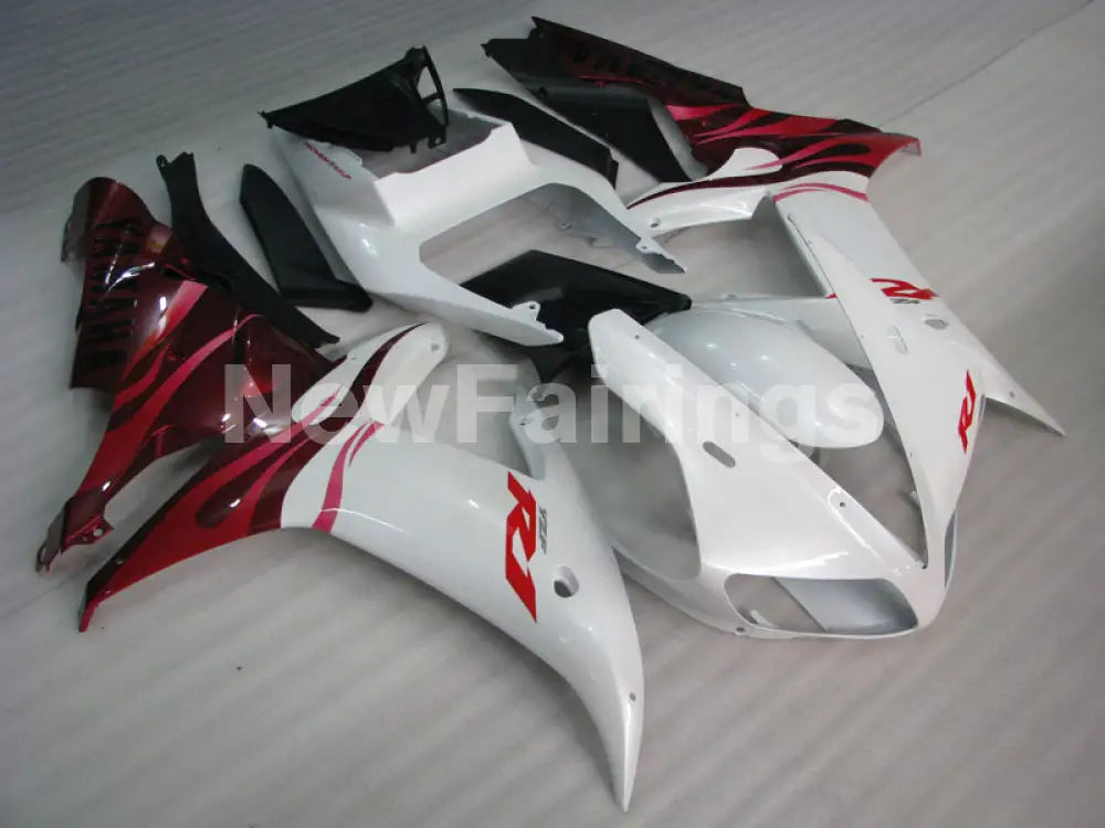 White and Wine Red Flame - YZF-R1 02-03 Fairing Kit