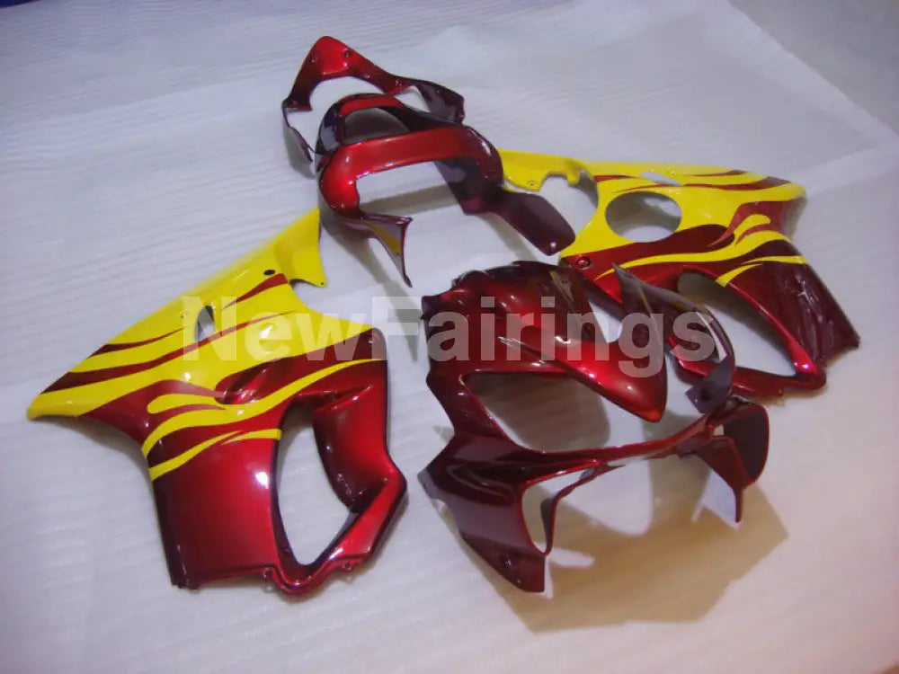 Yellow and Wine Red Flame - CBR600 F4i 01-03 Fairing Kit -