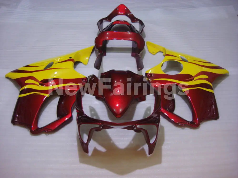 Yellow and Wine Red Flame - CBR600 F4i 01-03 Fairing Kit -